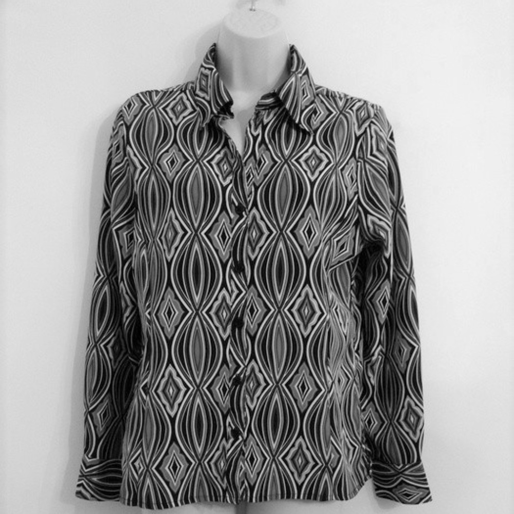Elementz Black and White Printed Blouse Career M